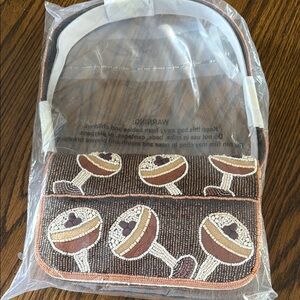 Anthropologie Beaded Brown and Cream Handbag